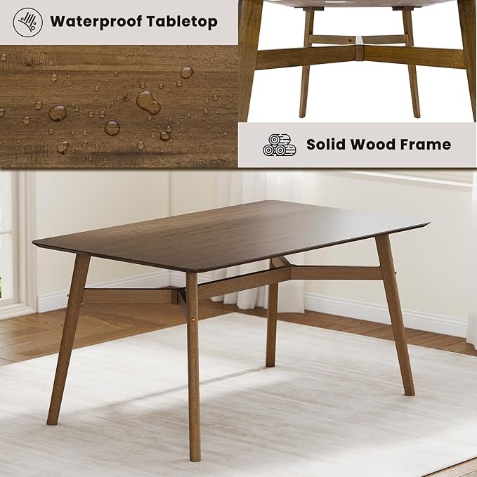 VESCASA 59" L Wood Rectangle Dining Table for 4, Rectangle Kitchen Table for 6 with 4 Solid Wood Legs for Dining Room, Kitchen, Restaurant, Colonial Oak