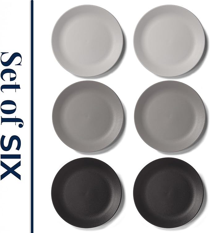 US Acrylic Everest Ultra-Durable Plastic 10 inch Dinner Plates in Grey Stone | Set of 6 Reusable, BPA-Free, Made in the USA, Dishwasher Safe Dinnerware