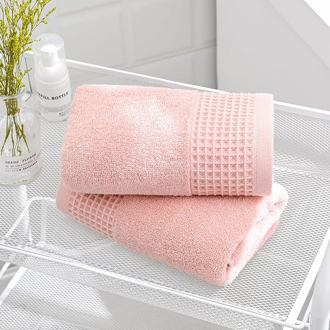 sense gnosis Pink Hand Towels Set of 2 Soft 100% Cotton Waffle Pattern Decorative Highly Absorbent Hotel Bathroom Hand Towel 13x29 Inch