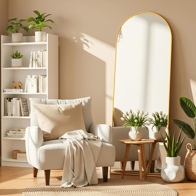 Arched Mirror Full Length, 59"x16" Body Mirrors with Shatter-Proof Glass, Mirror Full Length with Arch Aluminum Frame for Home Decor, Mirrors for Bedroom Bathroom, Gold