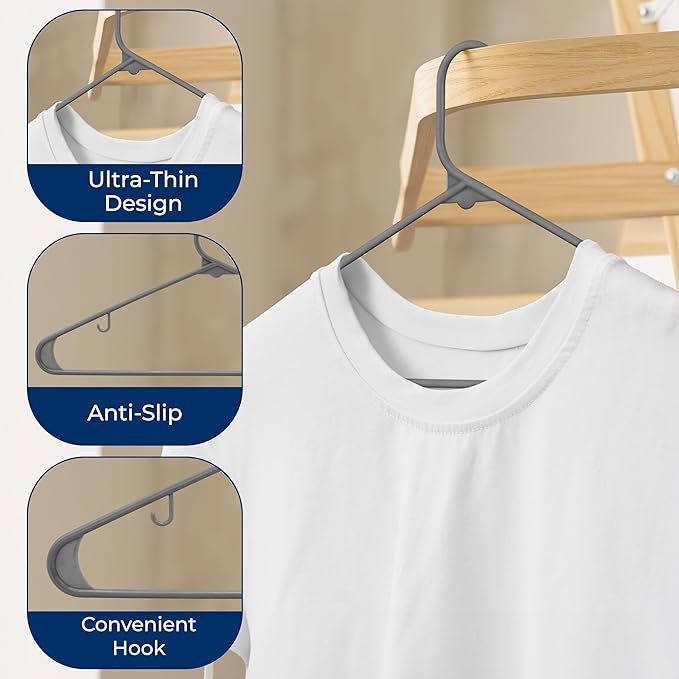 SereneLife 200 Pack Plastic Hangers, Non-Slip, Space-Saving Closet Organizers, Durable and Strong for Shirts, Sweaters, Hoodies, Kids Clothes & Dresses, Ultra-Thin, Lightweight