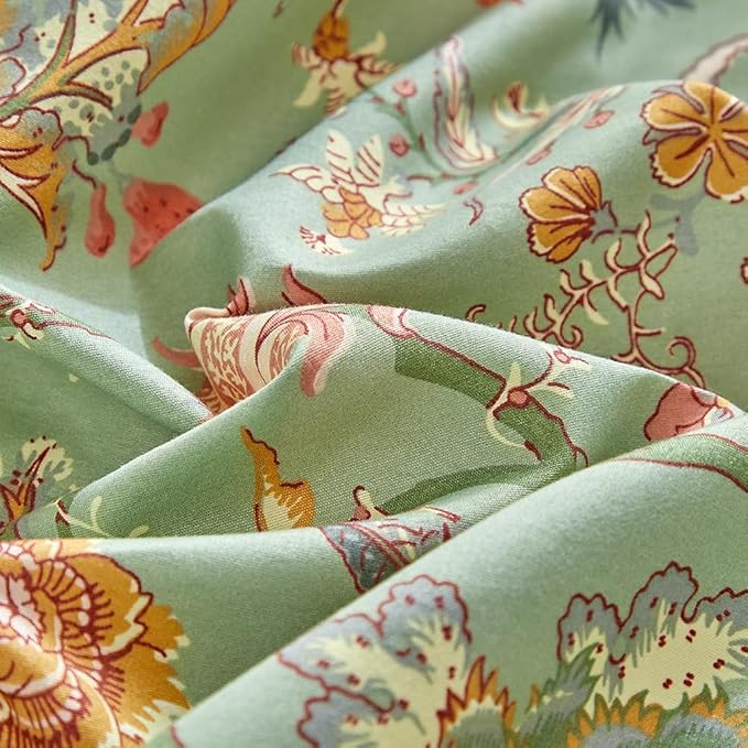 EAVD Vintage Garden Floral Comforter Set King Green Soft Microfiber Chic Vibrant Floral Bedding Comforter Set 1 King Bed Comforter and 2 Pillowcases Fresh Botanical Comforter Set for All-Season