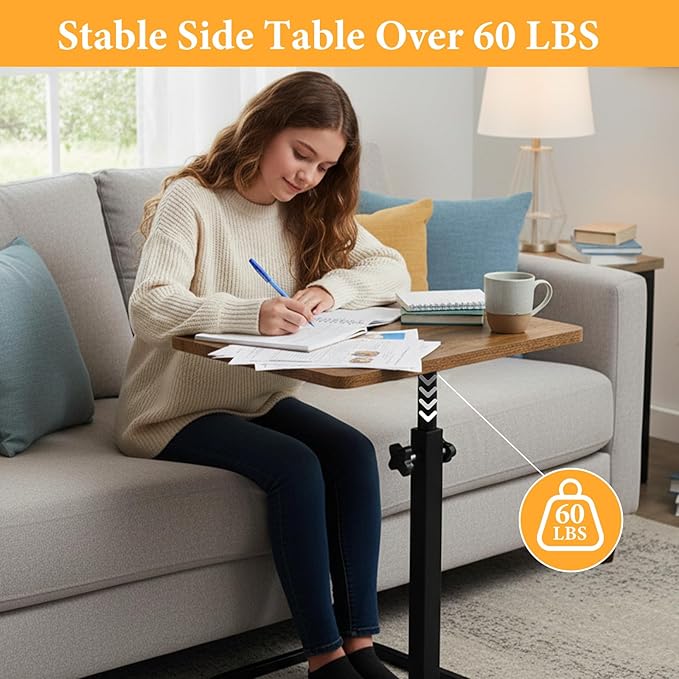 jessie Tv Tray Table, Adjustable Tray Table for Couch 360° Swivel C Shaped End Table with Phone Tablet Slot for Living Room, Sofa, Bedside, Bathroom