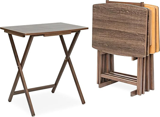PJ Wood 5 Pack XL Oversize Tray Table for Living Room or Kitchen, Indoor TV Tray for Small Spaces and Family Gatherings, Rustic Espresso