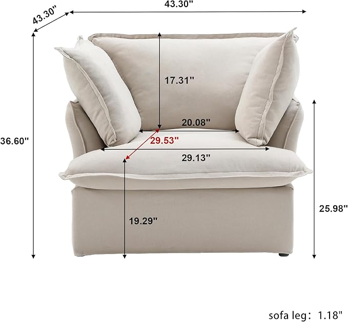 WJShome Modern Sofa, Modular Sectional Sofa, Minimalist Wide Deep Seat Couches for Living Room Apartment Lounge Bedroom (Beige, 1 Seater)