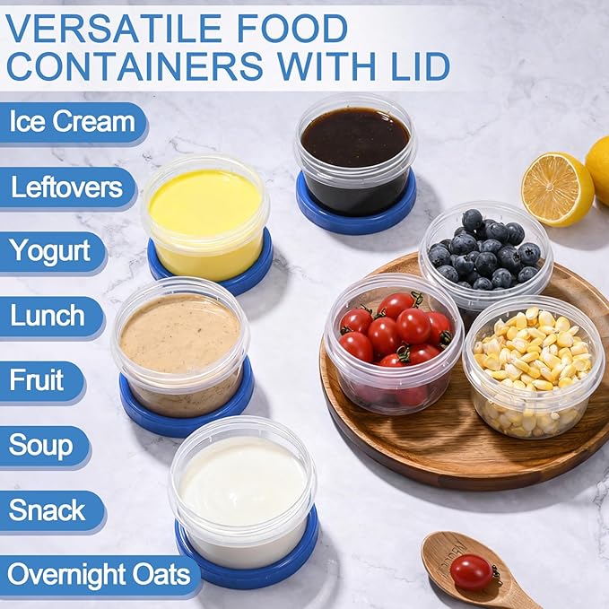12 Pcs 8 oz Plastic Containers with Screw Lids, Reusable Clear Food Storage Containers with Pen and Brush for Snack Salad Fruit, Freezer Storage Containers, Microwave & Dishwasher Safe