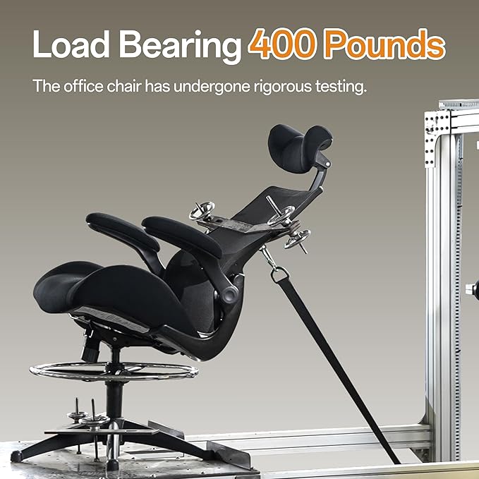 BOLISS 400lbs High Back Wide Comfortable Office Drafting Chair with Flip up Armrests Lumbar Support Adjustable Big Footrest Ring(Black)