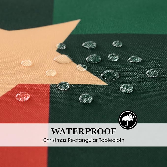 Christmas Tablecloth Rectangular 60x84 Inch for 4ft Waterproof, Machine Washable Checkered Polyester Table Cover for Xmas Party, Winter Holiday Home Decoration in Festive Checkered Star 1pack