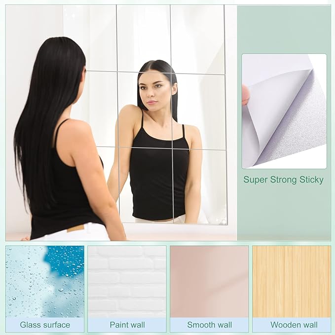 80 Pcs Flexible Mirror Sheets Self Adhesive Non Glass Mirror Tiles Stickers Peel and Stick Wall Sticker Plastic Wallpaper for Home Door Wall Decor(4 x 6 Inch)