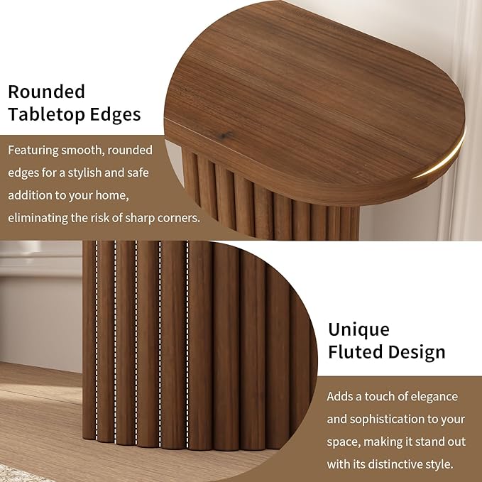 Fluted Solid Wood Console Table-55 Long Farmhouse Entryway Table with Rounded Corners, Morden Sofa Tables Behind Couch for Foyer, Entrance, Living Room, Hallway