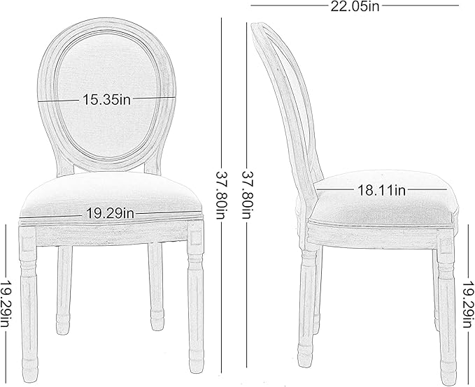 Nrizc French Dining Chairs Set of 6, French Country Dining Chairs, Vintage Farmhouse Dining Chair with Round Back, Solid Wood Beige Fabric Dining Room Chairs, for Kitchen, Bedroom, Dining Room