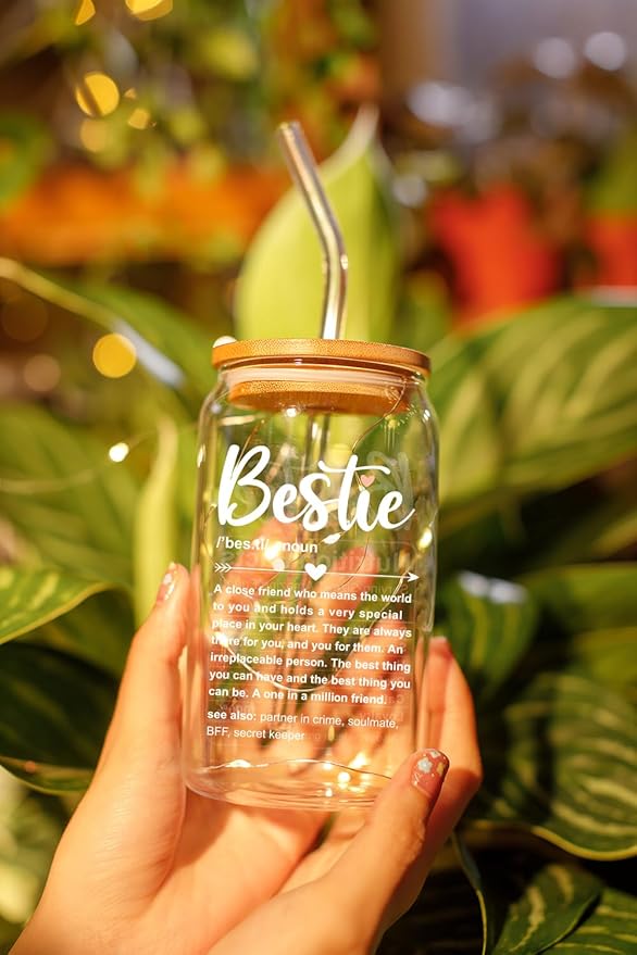 NewEleven Christmas Gift For Friends, Bestie - Gifts for Women Friendship - Unique Friendship Gifts For Women, Friend, Bestie, Bff, Soul Sister, Work Bestie - 16 Oz Coffee Glass