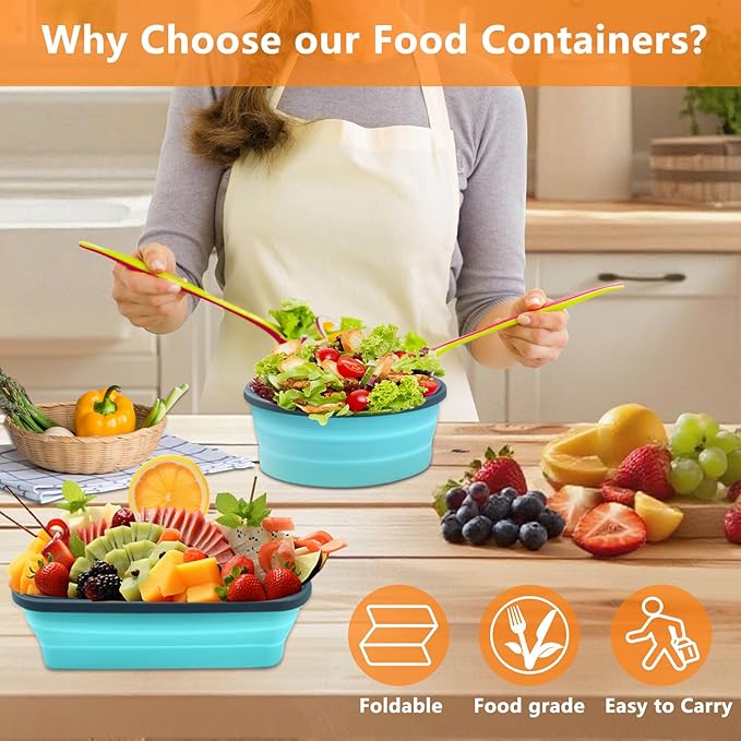 Collapsible Food Storage Containers with Lid & Air Vent, 4 Pack Round Foldable Collapsible Storage Containers Sets, Lunch Bowls for Camping, Travel, Microwave Freezer Dishwasher Safe