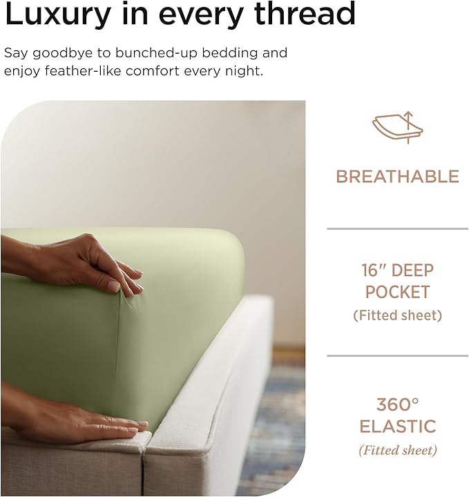 Threadmill Luxury 800 Thread Count Queen 100% Cotton Sheets - Sage Green Sateen Weave Bed-Sheets, Better Than Egyptian Cotton,4 Pc Solid Soft Bed Set, Fits 16" Deep Pocket