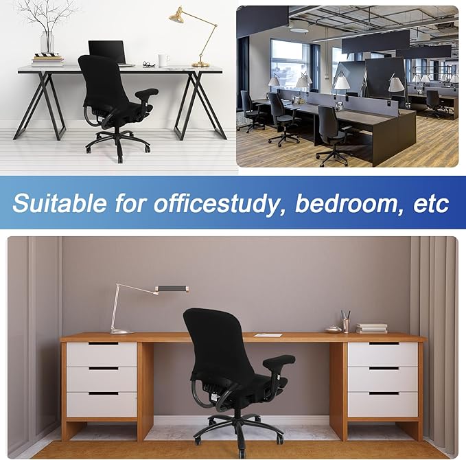 Tallew 4 Pcs Office Chair Covers Set Computer Universal Protective Stretchable Chair Seat Covers Desk Armrest Slipcovers Pads Office Cushion Backrest for Rotating (L,Black)