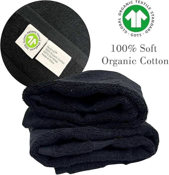 Black Monogrammed Hand Towels for Bathroom - Luxury Hotel Quality Personalized Initial Embroidered Towel for Powder Room, Spa - GOTS Organic Certified - Set of 2 White Letter S