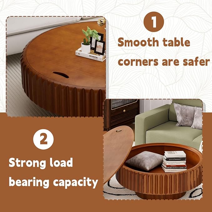 Round Drum Coffee Table with Storage Modern Coffee Table with Solid Wood Veneered Circle Center Table Accent Tea Table for Living Room Apartment Small Space (39.4in)