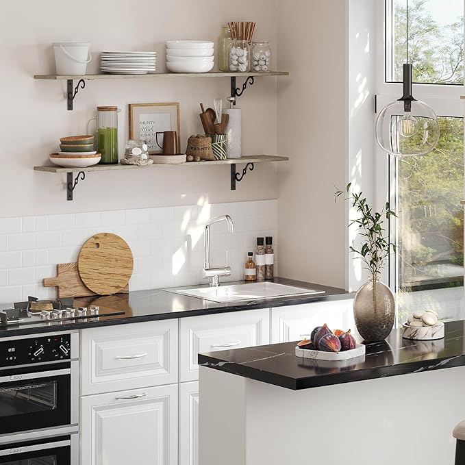 DINZI LVJ Long Wall Shelves, 47.3" Large Floating Shelves Set of 2, Farmhouse Display Shelf Wall Mounted with Heavy Duty Brackets, Easy Assembly for Kitchen, Bathroom, Bedroom, Balcony, Gray Wash