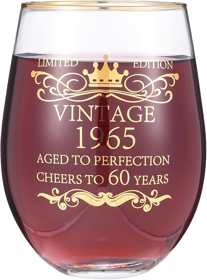 1965 60th Birthday Gifts for Women Men 15oz Wine Tumbler Red Wine Glass Drinking Cup 60 Years Old Birthday Present 60th Anniversary Present