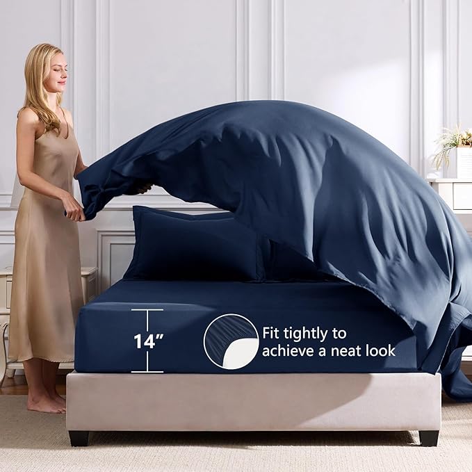 CozyLux Queen Comforter Set Navy Blue - Bed in a Bag Queen Size 7 Pieces, Luxury Soft Bed Set for All Seasons, Bedding Set with Down Alternative Comforter, Sheets, Pillowcases & Shams