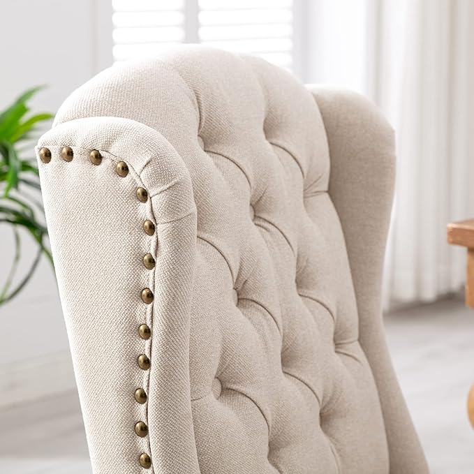DUOMAY Modern Tufted Dining Chairs Set of 6, Linen Upholstered Dining Room Chairs Armless Guest Side Chair for Kitchen Dining Room, Wingback Accent Chairs with Solid Wood, Beige