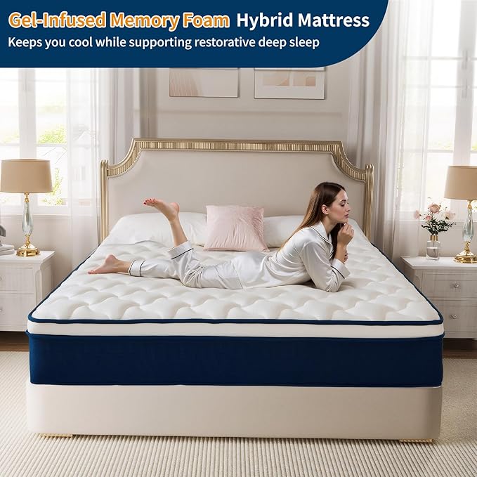 Queen Size 12 Inch Mattress in a Box - Gel Memory Foam & Pocket Springs, Medium Firm for Back Support, Fiberglass-Free, CertiPUR-US Certified, 60x80 Inches, 120-Night Trial