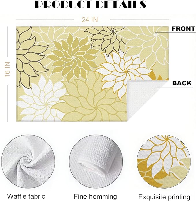 Boho Floral Abstract Waffle Towels, Flower Hand Towel for Bathroom Decor, 16x24 Inch Neutral Yellow Flower Dish Tea Towel Decor for Kitchen/Bath/SPA,Gift for Friends.