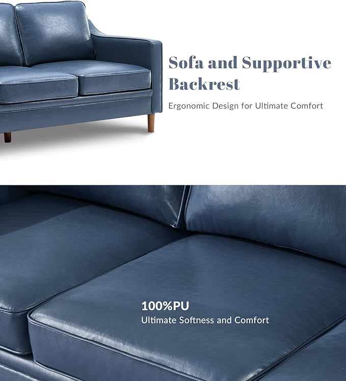 Kingfun Living Room Furniture Sets, 3 Seater Couch and Loveseat, Mid Century Modern Sofa Set, Faux Leather Couch with Solid Wood Frame for Living Room & Bedroom, Royal Blue