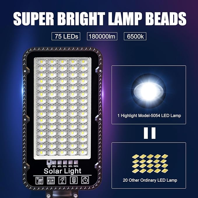12000W Solar Street Lights Outdoor - 6500K Solar Parking Lot Lights Commercial Dusk to Dawn, Heavy Duty Split Type LED Solar Street Light Remote Control, Street Lights Solar Powered for Yard (2Pack)