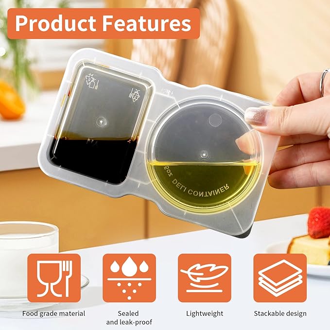 20 Pcs Double Compartment Condiment Container, Reusable Snack Containers, Condiment Containers with Lids, Sauce Containers for Snacks, Dips, Takeout, Travel and Outdoor Camping