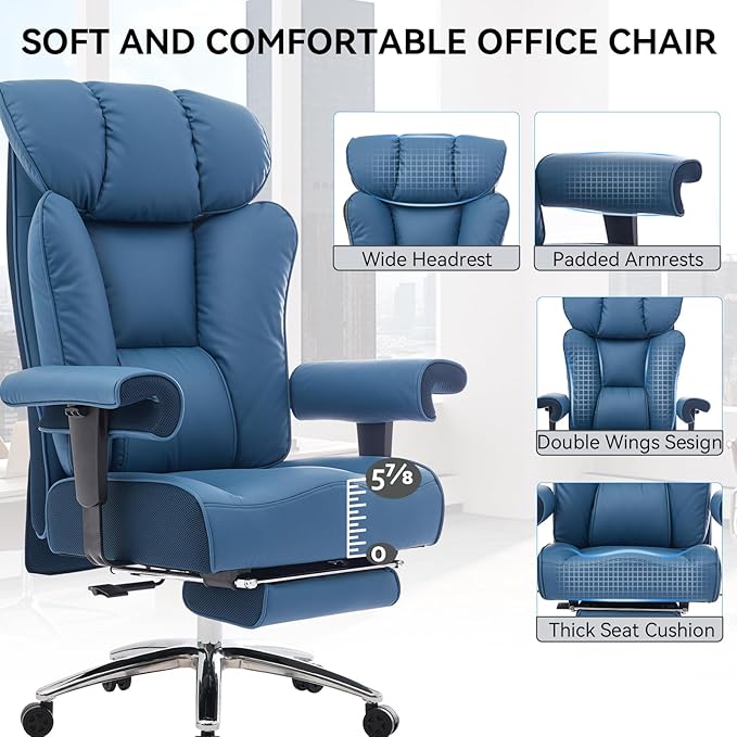 Efomao Desk Office Chair, Ergonomic Office Chair with Adjustable Headrest & Lumbar Support, PU Leather Back Computer Desk Chair for Home Office or Gaming, Swivel Height Adjustable Task Chair