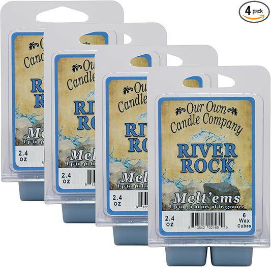Our Own Candle Company Premium Wax Melt, River Rock Scent, Handmade in The USA, 24 Cubes (4 Pack, 9.6oz Total)