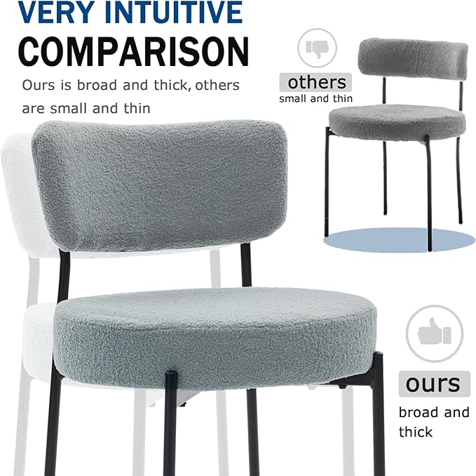 Grey Boucle Dining Chairs Set of 8, Upholstered Dinner Chair with Metal Frame, Dining Room Chairs with Padded Seat, Round Modern Seating for Living Room