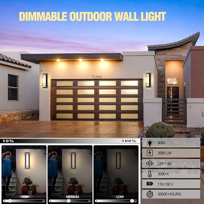 Sytmhoe 16in Exterior Wall Lights, 2packs Outdoor LED Dimmable Modern Porch & Patio Wall Light Fixture, Black Exterior Sconce Wall Mounted Lights 3000k Warm White for Garage Courtyard House(2Packs)