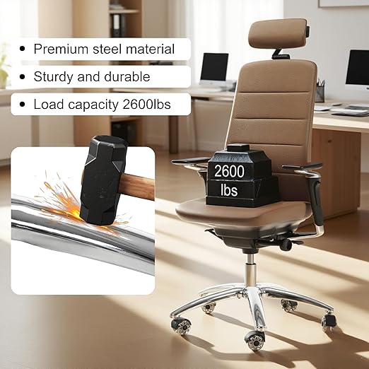 Frassie 28 Inch Office Gaming Chair Metal Base Replacement Part with 5 Wheels, Heavy Duty 2500 Lbs Wide Chair Legs Computer Desk Chair Base (Silver)