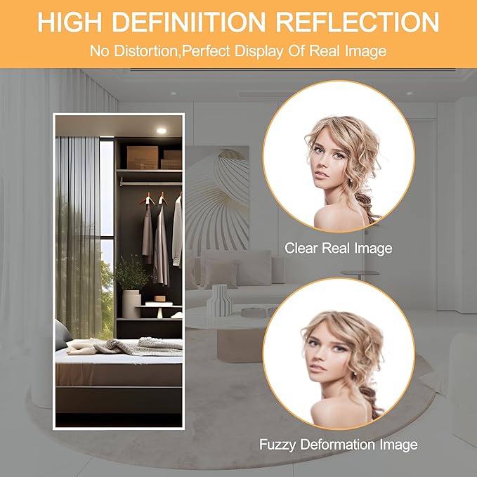 Hasipu Door Mirror Full Length, 44"x 16" Full Body Over The Door Hanging Wall Mounted Mirror for Bedroom, Living Room, Cloakroom, Square White
