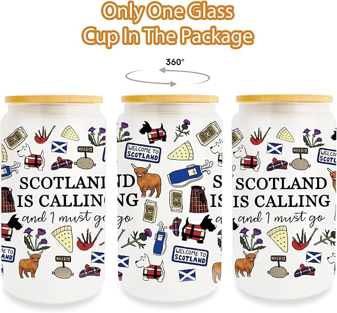 Scotland Cup Gift Edinburgh Gift 16oz Glass Cup With Lid And Straw Scotland Is Calling And I Must Go Gift For Women Fans Best Friends Birthday