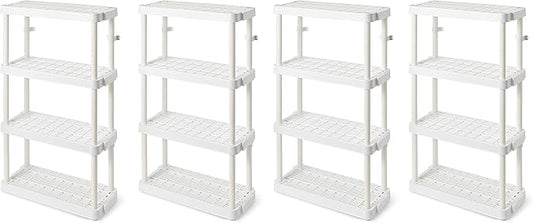 Gracious Living 4 Shelf Adjustable Height Medium Duty Storage Unit 14 x 32 x 54.5 Organizer for Home, Garage, Basement, & Laundry, White (4 Pack)