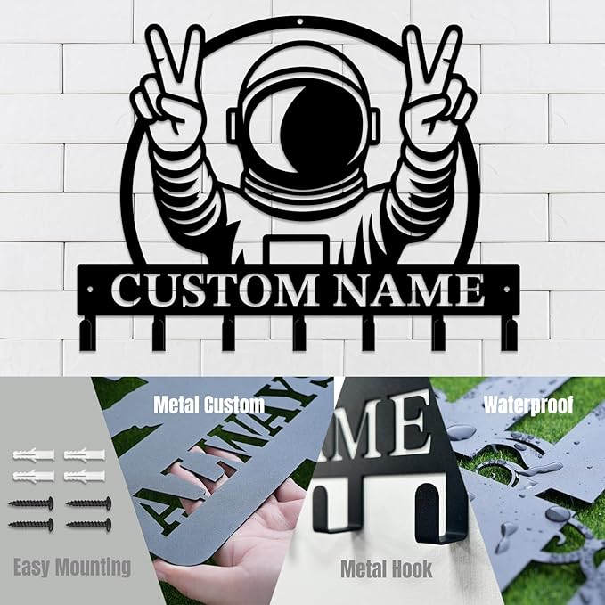 Personalized Custom Astronaut UFO Metal Wall Keys Hooks,Clothes Hooks Astronaut Art coat racks,door holder,Black Astronaut decorations for home,Entrance doors,Hallway, Bedroom,Keys,Hats (Style I)