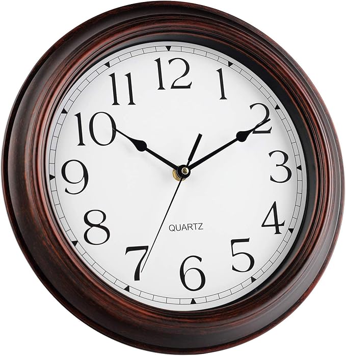 12 Inch Wall Clocks Battery Operated Silent Non-Ticking Wall Clock Vintage Retro Rustic Style Decorative for Living Room Kitchen (Bronze)
