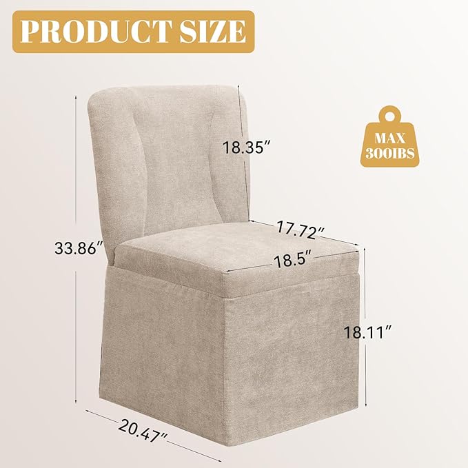 Modern Dining Chairs Set of 2, Upholstered Kitchen Table Chairs, Linen Dining Room Chairs with Metal Frame, Khaki