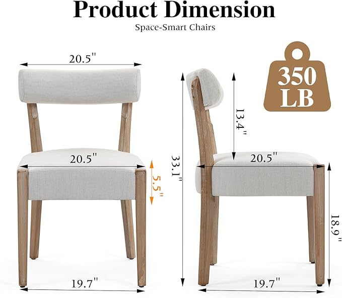 Dining Chairs Set of 6,Mid Century Modern Dining Chair Set - Linen Upholstered Low Back Kitchen & Dining Room Chairs with Woven Design,Beige Fabric