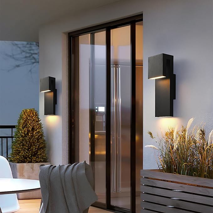 Modern LED Outdoor Wall Sconce 3000K 18W IP65 Waterproof Integrated LED Outdoor Wall Lights Anti Rust Black Porch Lights Exterior Lighting Outside Lights Fixture for Garage,Balcony,Backyard (1PACK)