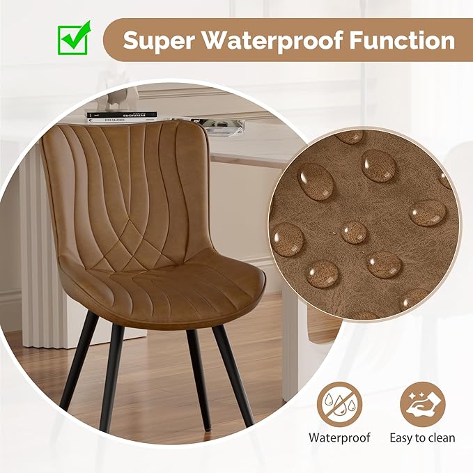 Dining Chair Set of 2 PU Leather Dining Room Chairs Upholstered Comfy Dining Chairs Modern Kitchen Armless Side Chair with Sturdy Metal Legs,Brown