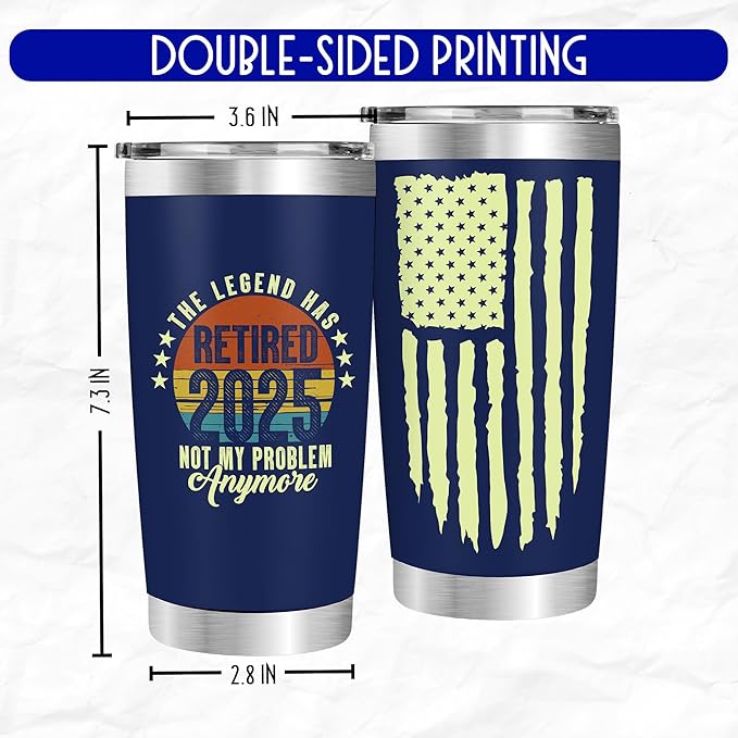 The Legend Has Retired 2025 Navy Tumbler, Funny Retirement Cups for Men – Best Retired Gifts for Him, Husband, Boss, Coworker – Cool Christmas Retirement Presents – Not My Problem Anymore