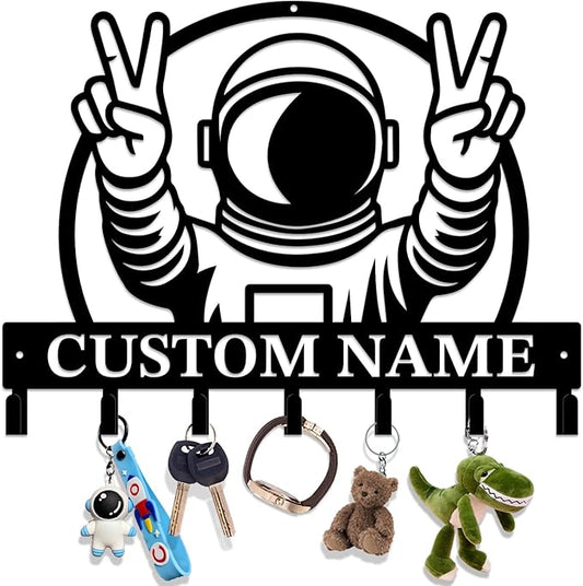 Personalized Custom Astronaut UFO Metal Wall Keys Hooks,Clothes Hooks Astronaut Art coat racks,door holder,Black Astronaut decorations for home,Entrance doors,Hallway, Bedroom,Keys,Hats (Style I)