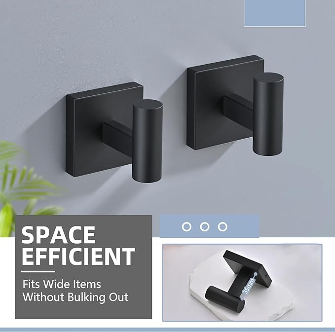 Toilet Paper Roll Holder Stand with 2 Robe Towel Hooks,Wall Mounted Matte Black 3 Piece Bathroom Hardware Set, SUS 304 Stainless Steel, Drilling Hole Bath Accessories (Black)