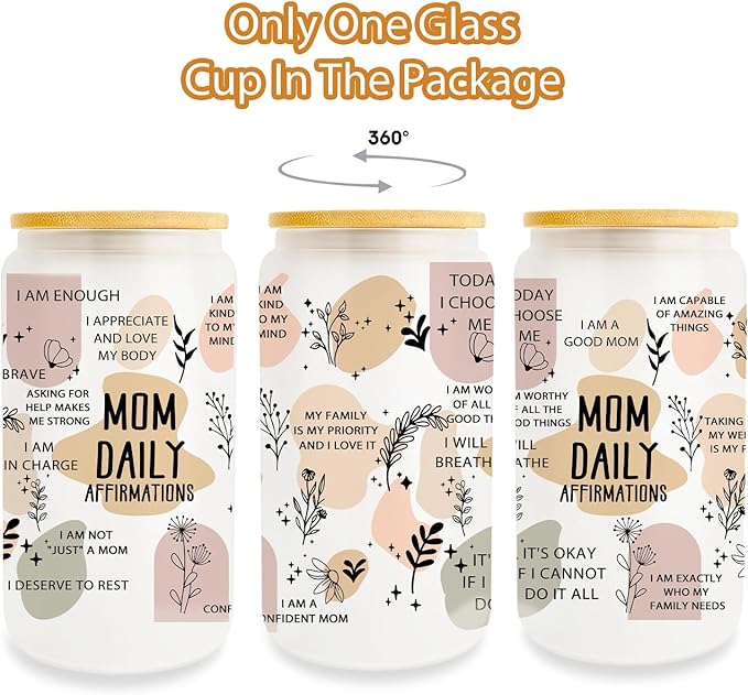 Mom Gifts from Daughter Son, Gifts for Mother Birthday, Gifts for Mom 16oz Glass Cup with Lid and Straw, Thank You Mom Gift Ideas, Christmas Gifts for Mother Stepmom