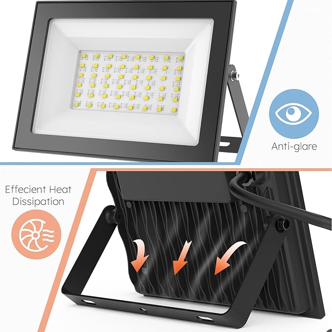 2-Pack 50W LED Flood Lights Outdoor – 9000 Lumens Super Bright Security Lighting, IP66 Waterproof, 5000K Daylight – Energy-Efficient Outdoor Lights for Garage, Garden, Lawn, Backyard