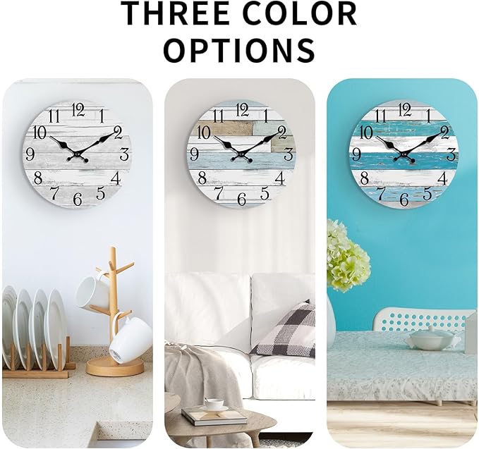 Wall Clock Battery Operated 10 Inch Gray Silent Non Ticking Country Rustic Design Vintage Retro Decorative for Bathroom Kitchen Bedroom